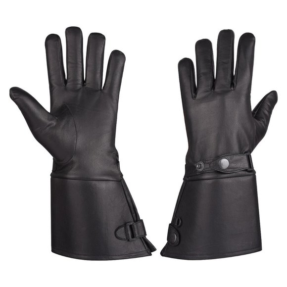 Men's Thermal Lined Leather Gauntlet Gloves with Snap Wrist Cuff - Picture 1 of 3